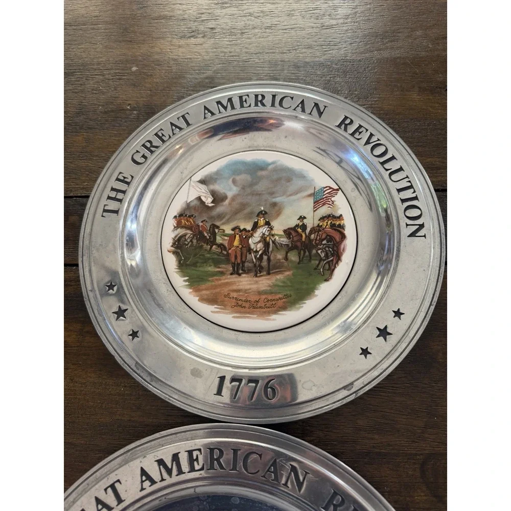 Vintage 1976 Great American Revolution Pewter Plates John Trumbull Set of 2